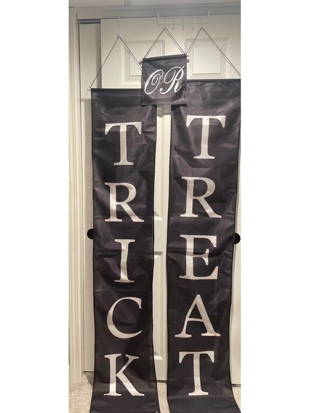 Large Halloween Trick Or Treat Front Door Banner 3 Piece Set Black Fabric New